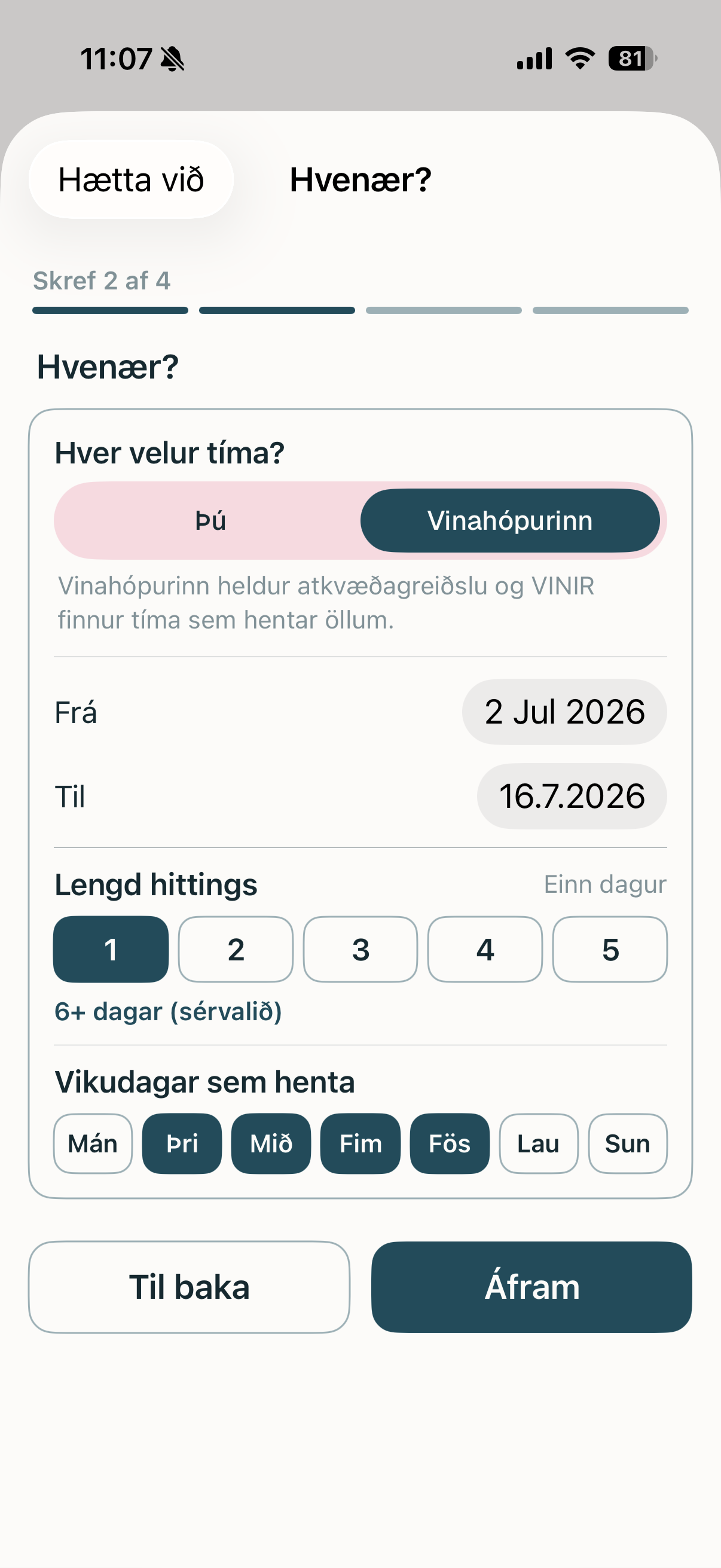 Atkvæðagreiðsla — hópurinn velur tímann sem hentar öllum