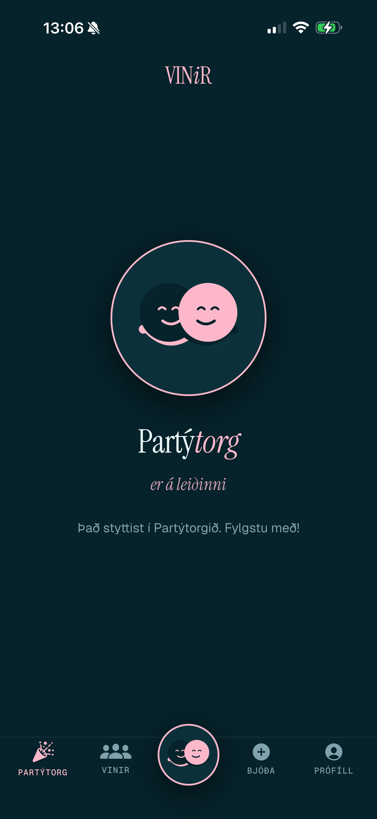 Partýtorg — skjáskot úr Vinir appinu